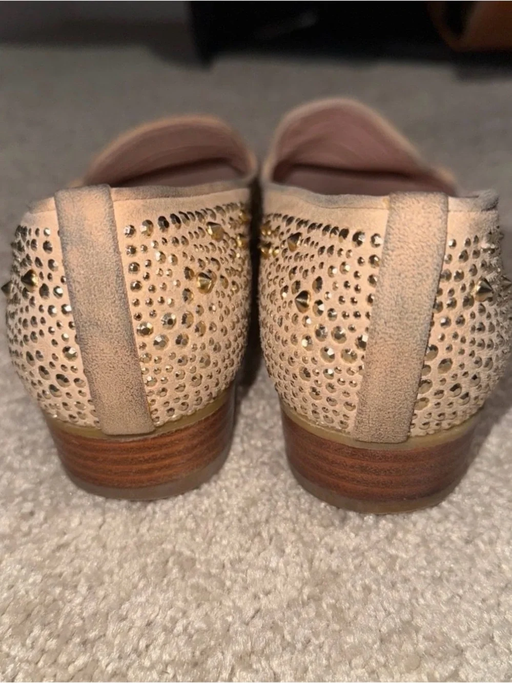Stuart Weitzman Beige Suede Studded Slip-On Loafer Flats Women’s US 7 M